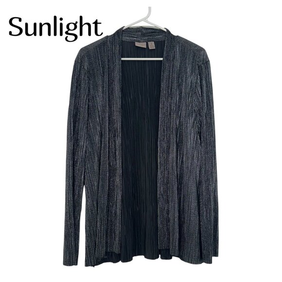 Chicos Easywear Women Silver Metallic Open-Front Cardigan Size 3 Stretch fabric - Picture 1 of 16